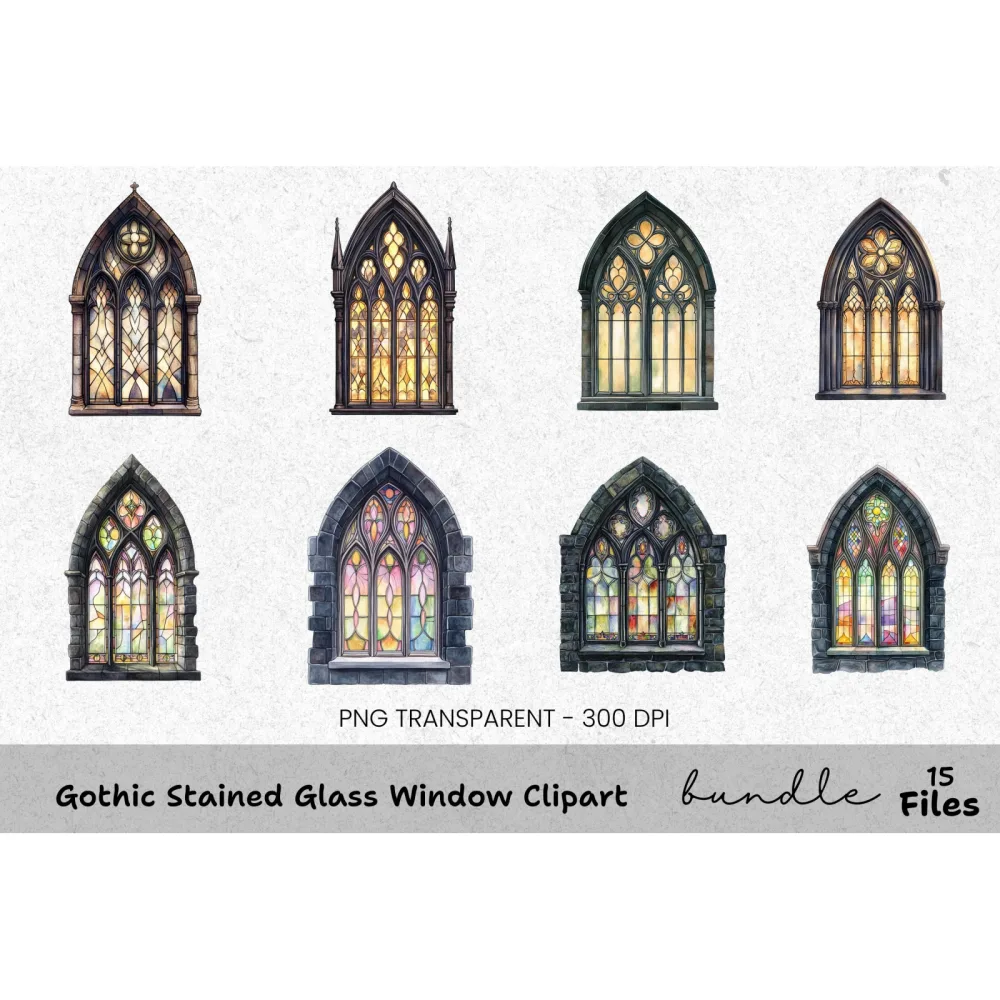 Gothic Stained Glass Window Clipart Bundle