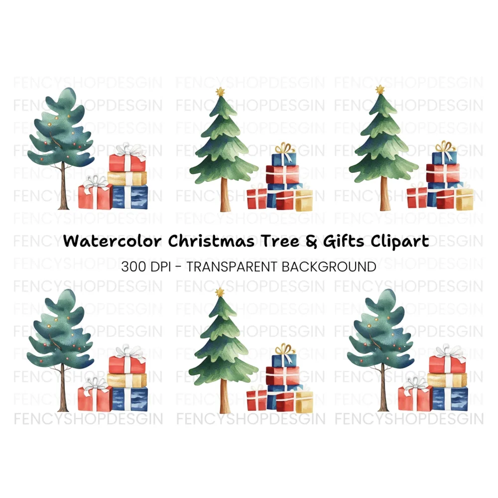 Christmas Trees Gifts Clipart Bundle