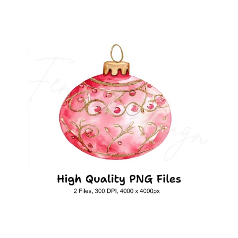 Pink Gold Christmas Baubles Clipart Bundle