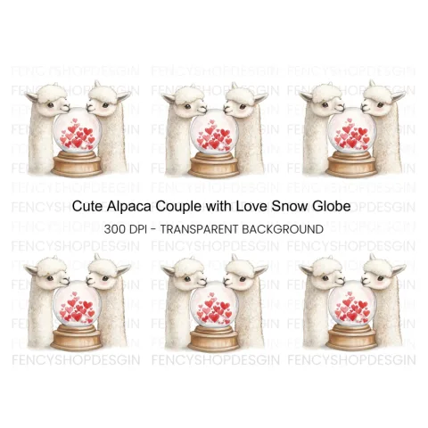 Cute Alpaca Couple Love Snow Globe Clipart Bundle