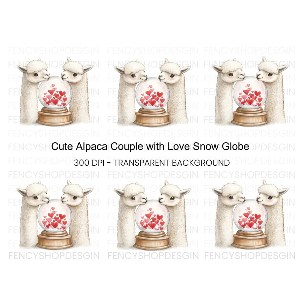 Cute Alpaca Couple Love Snow Globe Clipart Bundle
