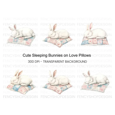 Sleeping Bunnies on Love Letter Pillows Clipart Bundle