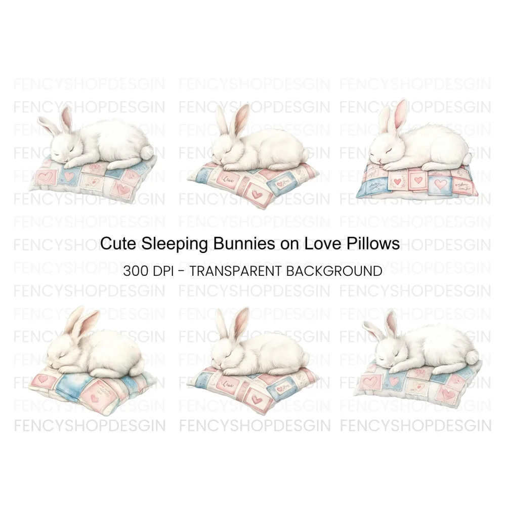 Sleeping Bunnies on Love Letter Pillows Clipart Bundle