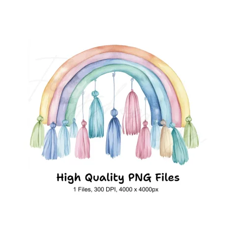Boho Rainbow Tassel Clipart Bundle