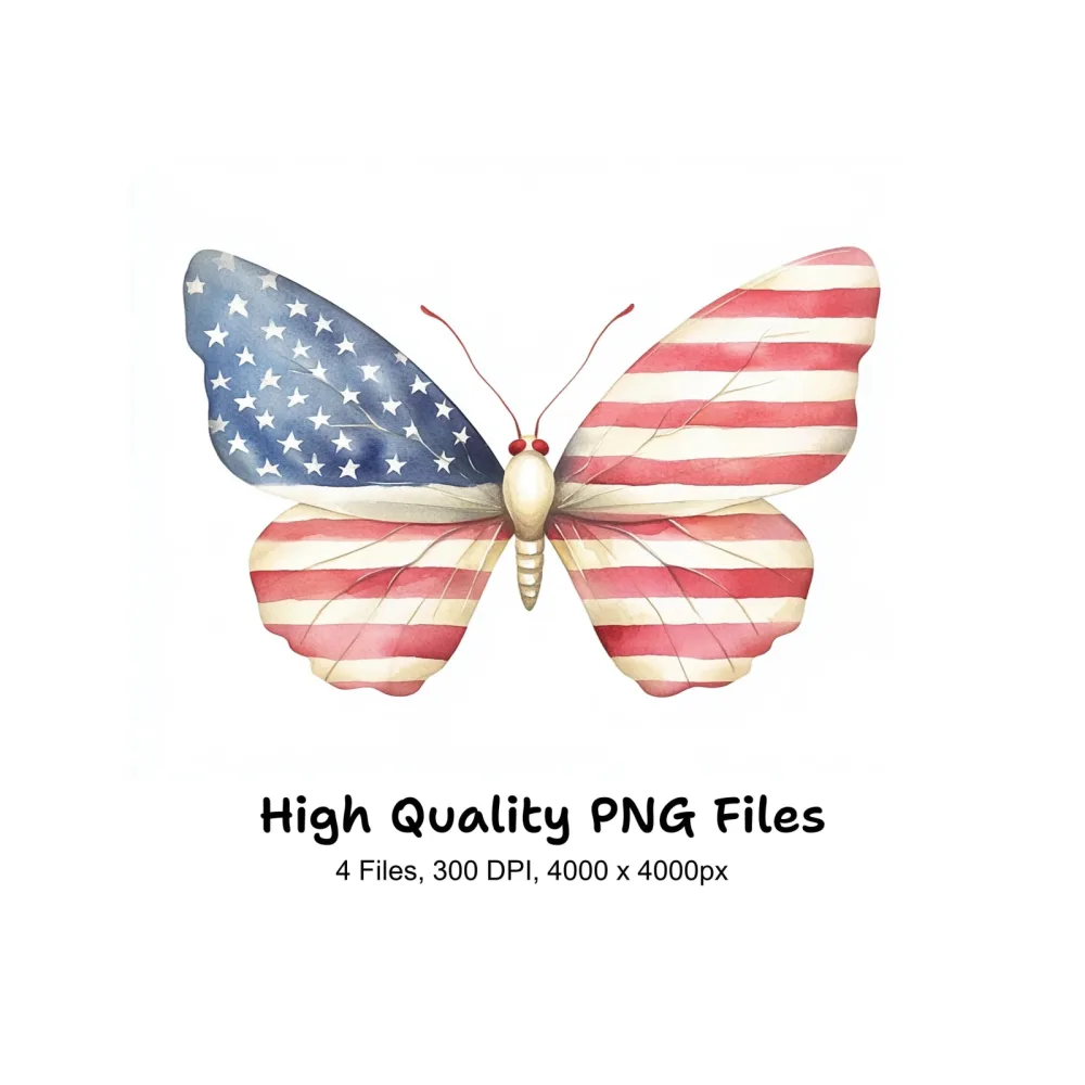 American Flag Butterflies Clipart Bundle