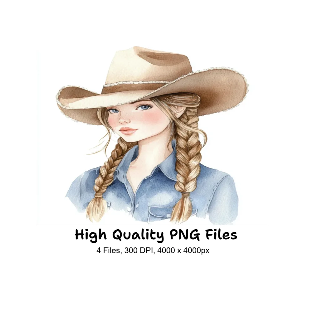 Cowgirl With Braids Clipart Bundle
