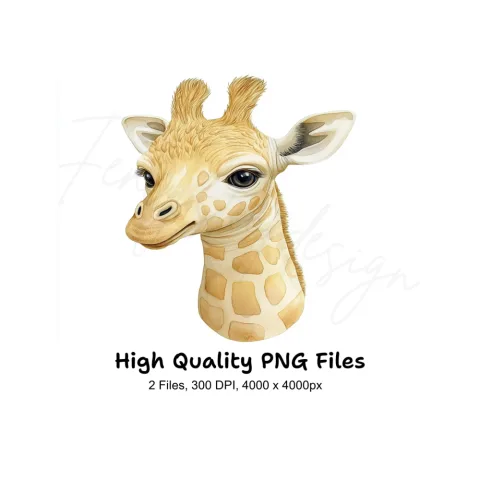 Adorable Baby Giraffe Head Clipart Bundle