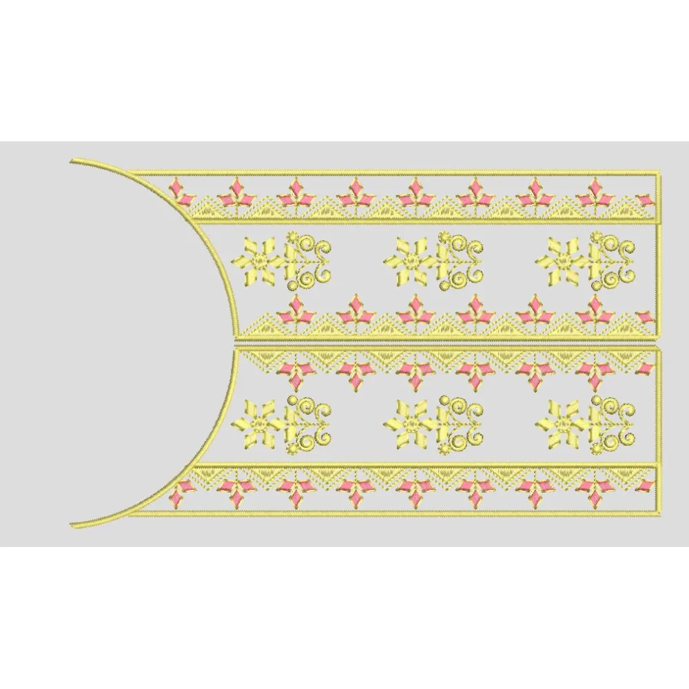 Tiered Floral and Geometric Scroll Border Embroidery Design