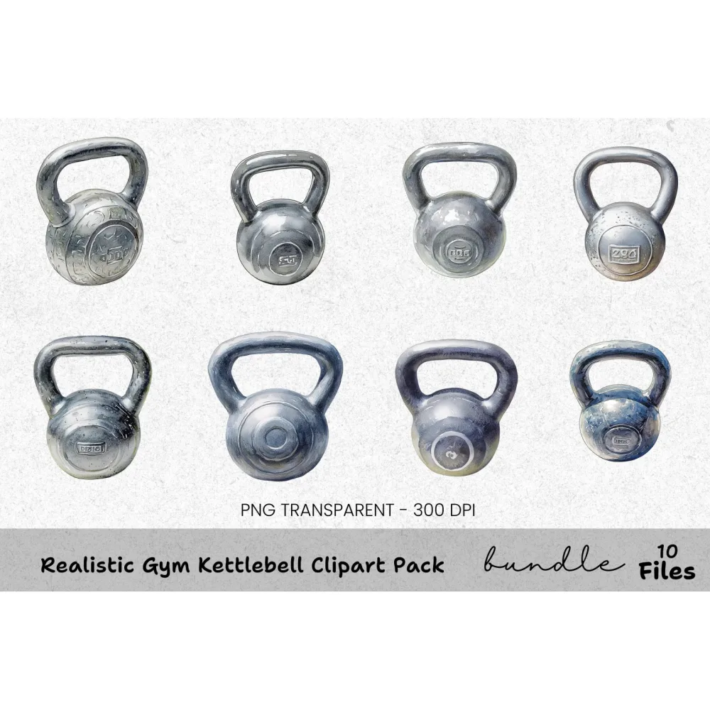 Realistic Gym Kettlebell Clipart Bundle