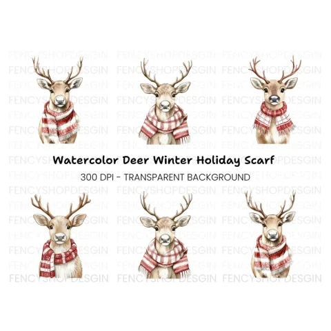 Cute Reindeer with Scarves Clipart Bundle