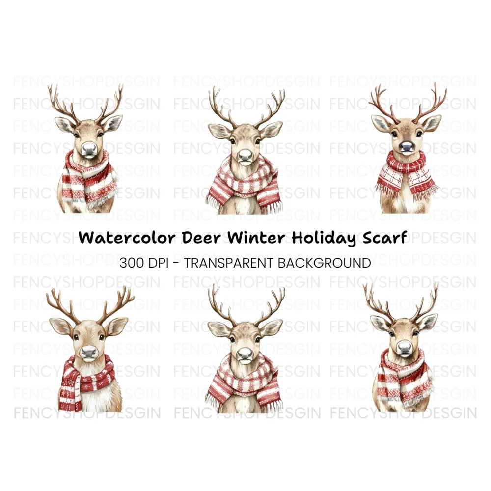 Cute Reindeer with Scarves Clipart Bundle
