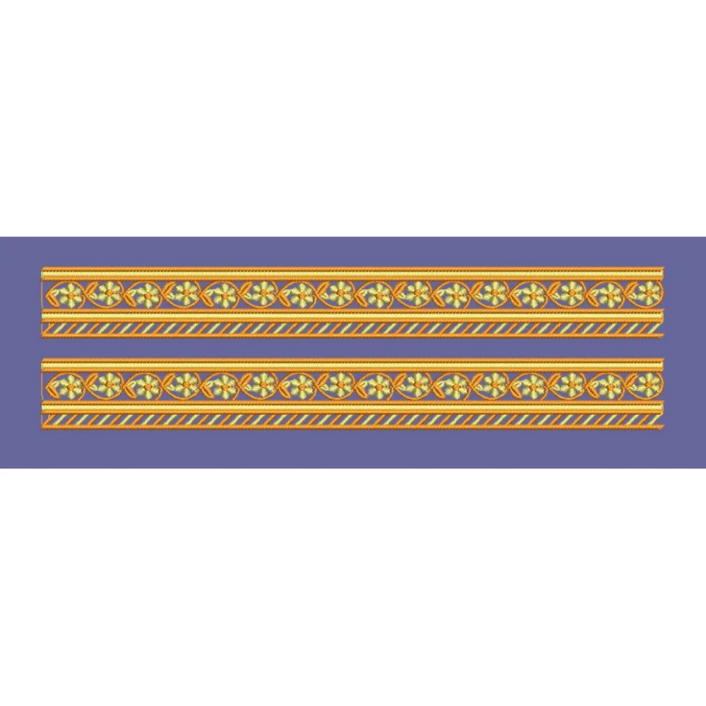 Golden Foliage and Striped Linear Border Embroidery Design