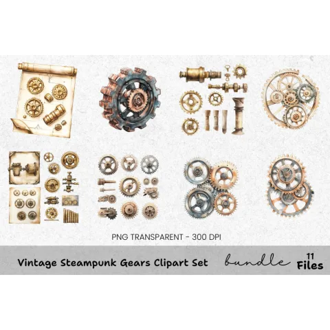 Vintage Steampunk Gears Clipart Bundle