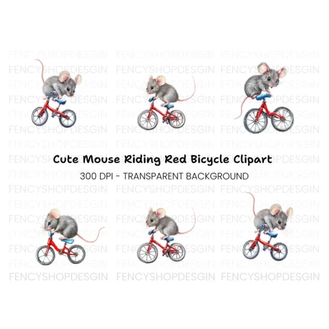 Cute Mice Riding Bikes Clipart Bundle
