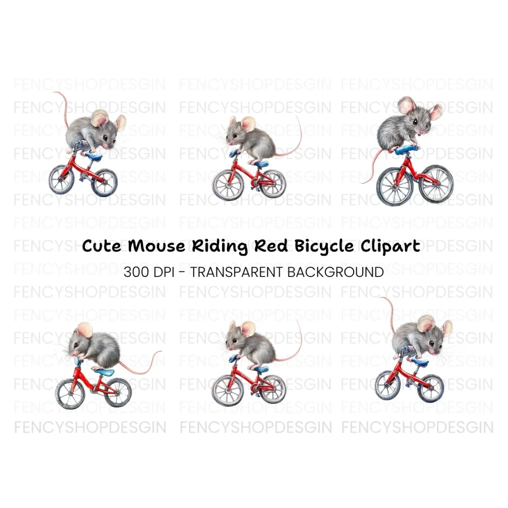 Cute Mice Riding Bikes Clipart Bundle