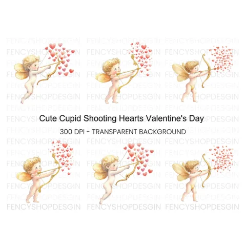 Charming Cupid Shooting Heart Arrows Clipart Bundle