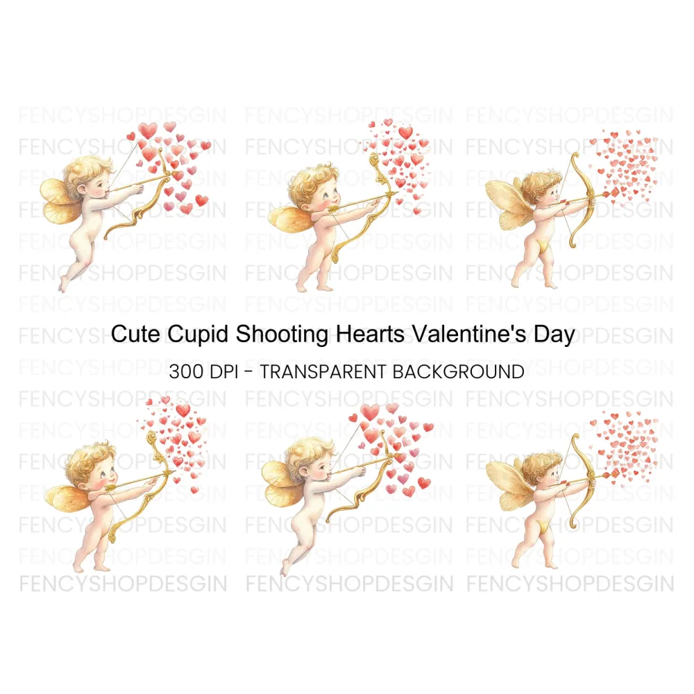 Charming Cupid Shooting Heart Arrows Clipart Bundle