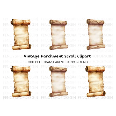 Aged Parchment Scroll Clipart Bundle