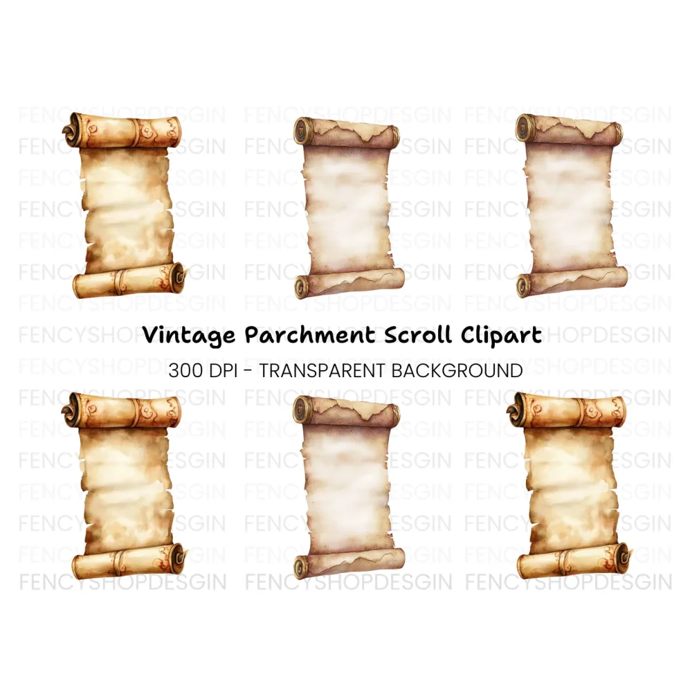 Aged Parchment Scroll Clipart Bundle