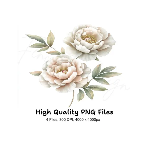 Elegant Peony Flower Clipart Bundle