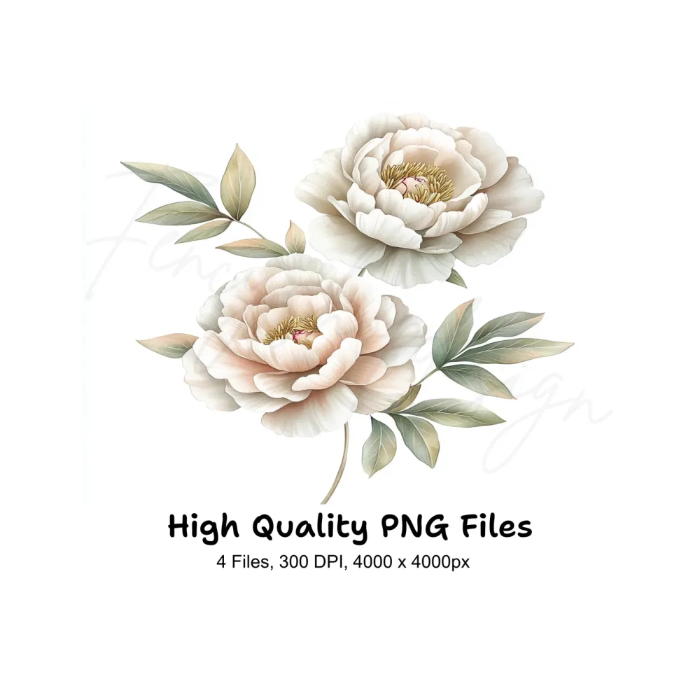 Elegant Peony Flower Clipart Bundle