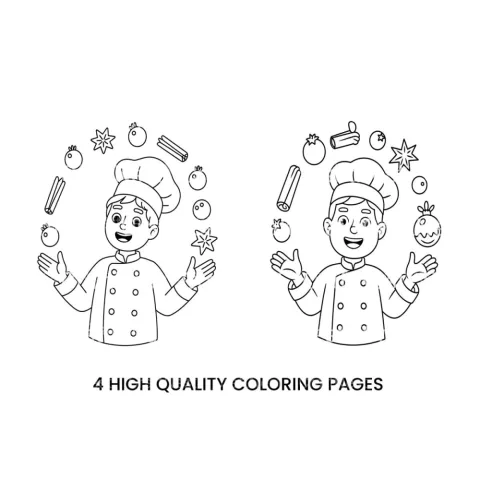 Chef Juggling Spices and Ingredients Coloring Books