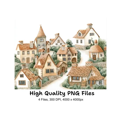 Hillside Village Illustrations Clipart Bundle