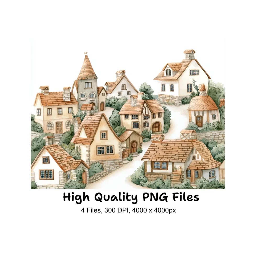 Hillside Village Illustrations Clipart Bundle
