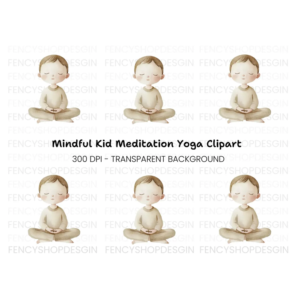 Meditating Boy Serenity Clipart Bundle