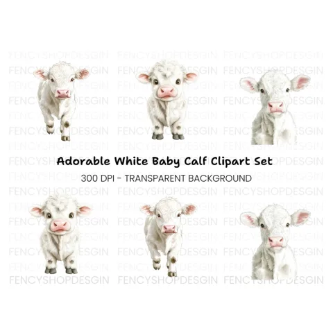 Adorable White Baby Calf Clipart Bundle