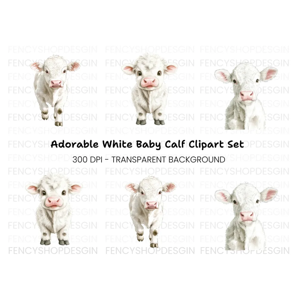 Adorable White Baby Calf Clipart Bundle