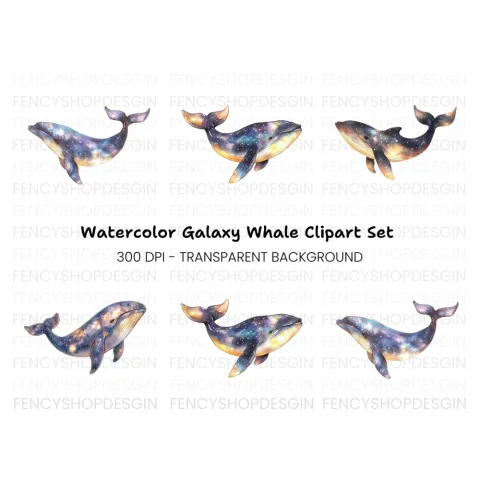 Cosmic Whale Clipart Bundle