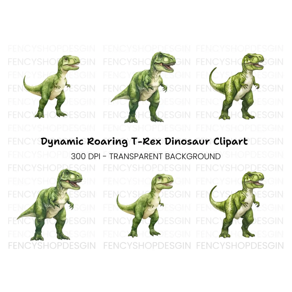 Green Rex Dinosaur Clipart Bundle