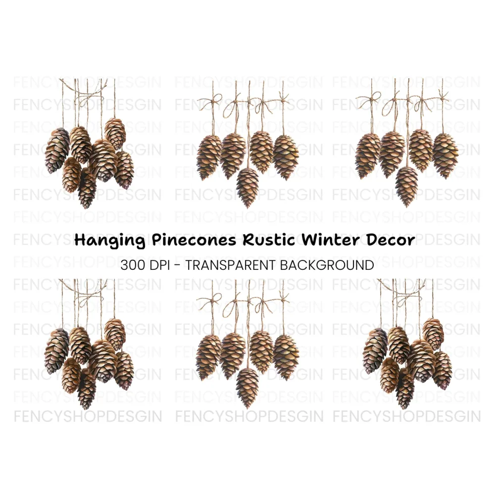 Hanging Pine Cones Clipart Bundle