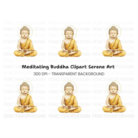 Meditating Buddha with Halo Clipart Bundle