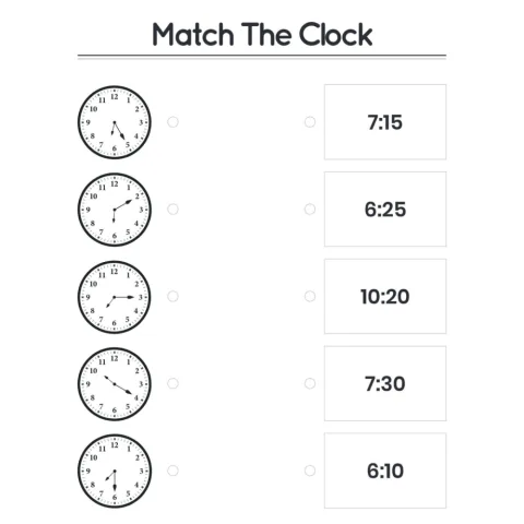 Match the Clock Time Worksheets for Kindergarten