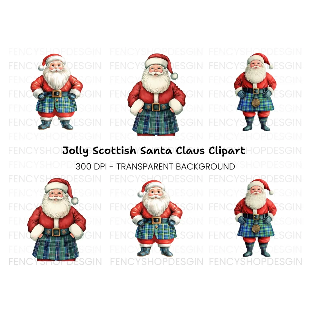 Scottish Santa Claus Clipart Bundle
