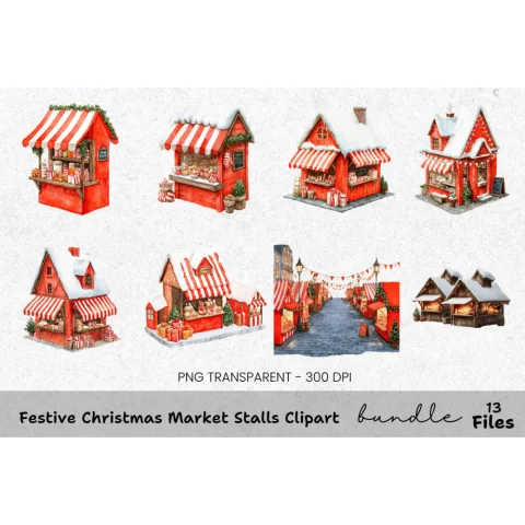 Christmas Market Stalls Clipart Bundle