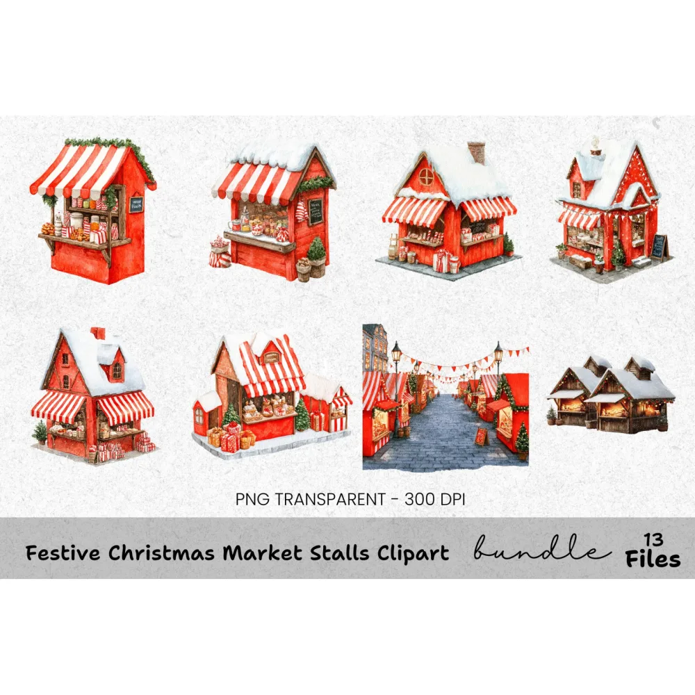 Christmas Market Stalls Clipart Bundle