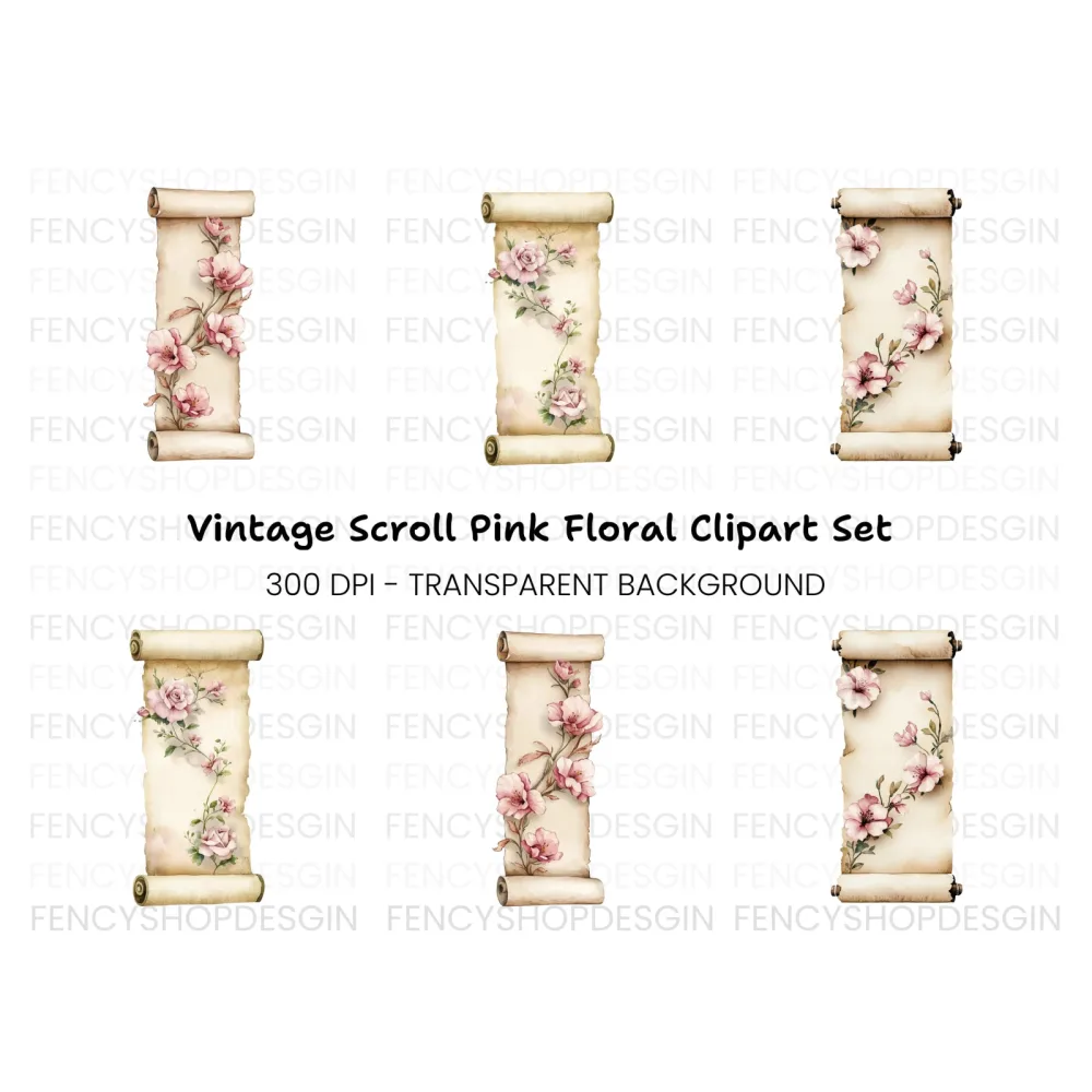 Vintage Floral Scroll Clipart Bundle