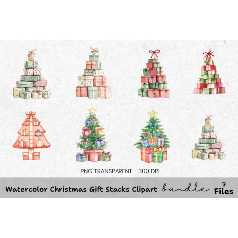 Christmas Gift Stacks Clipart Bundle