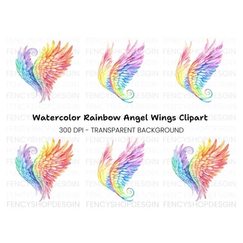 Vibrant Rainbow Angel Wings Clipart Bundle