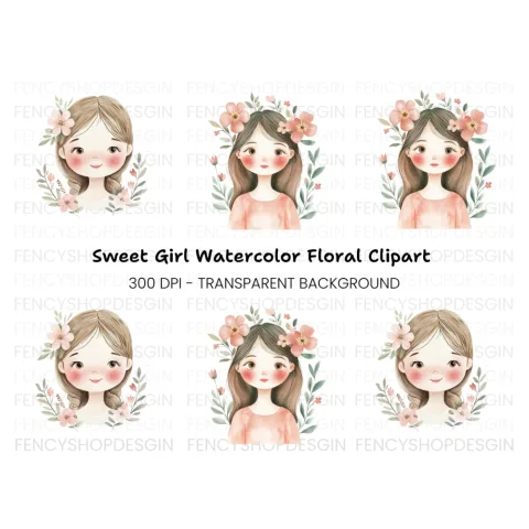Cute Girls with Flowers Clipart Bundle