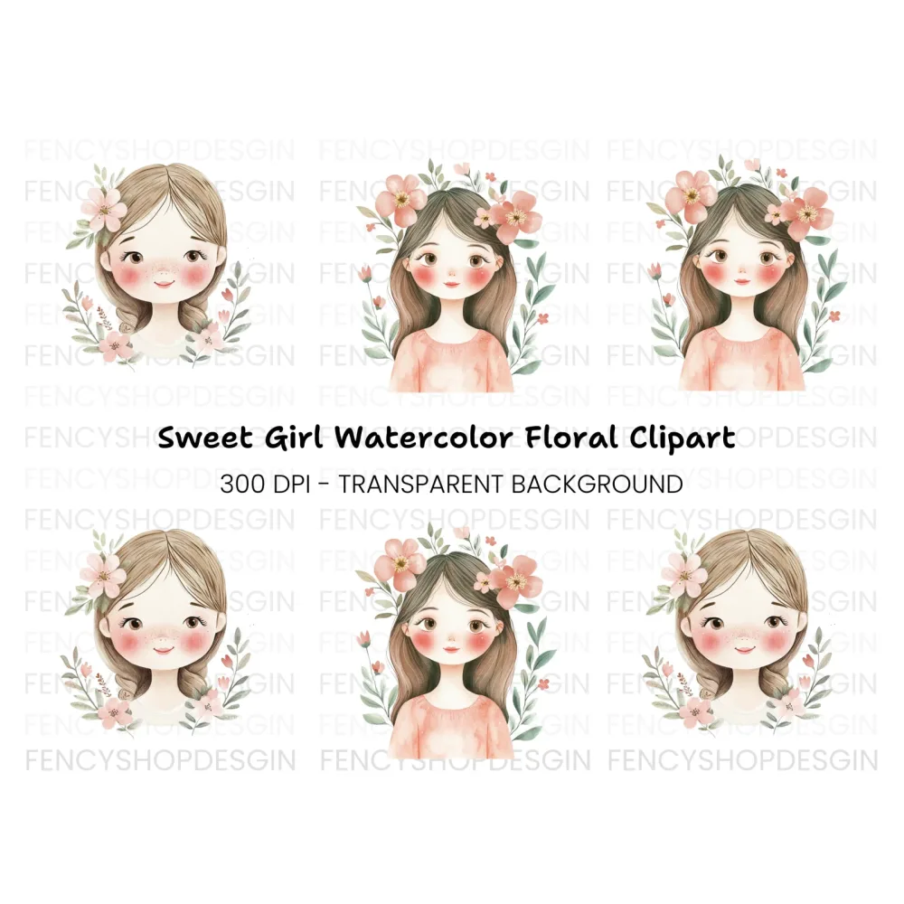 Cute Girls with Flowers Clipart Bundle