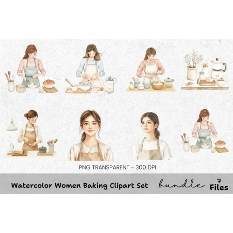 Women Baking Clipart Bundle