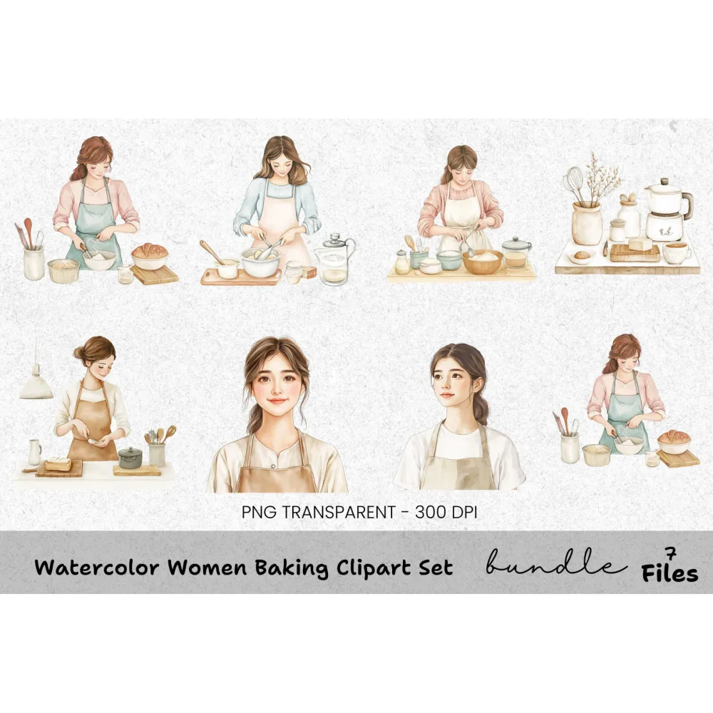 Women Baking Clipart Bundle