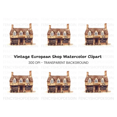 Vintage Brick Shop Illustration Clipart Bundle