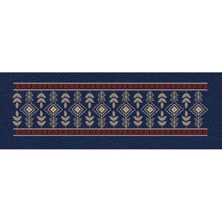 Floral Border Blue and Golden Embroidery Design