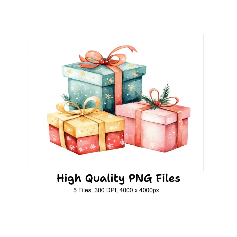 Christmas Gift Boxes Clipart Bundle