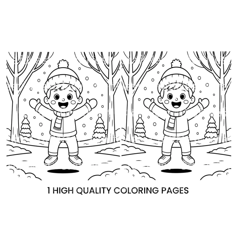 Happy Boy in Winter Forest Coloring Books